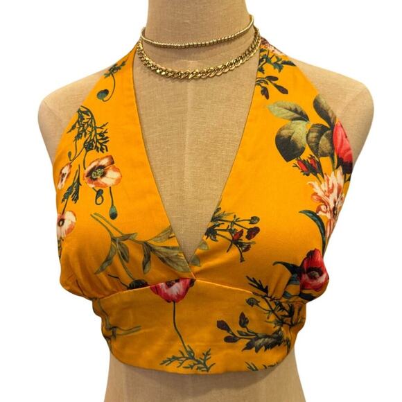 ZAFUL Yelow Floral Halter Top Shirt Women size M 6 - Picture 1 of 8
